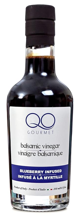 QO Gourmet Flavored Aged Balsamic Vinegar of Modena | High Density BLUEBERRY Infused Thick Gourmet Vinegar | 250ml /8.45 fl.oz.| All Natural | Produced &amp Bottled in Italy