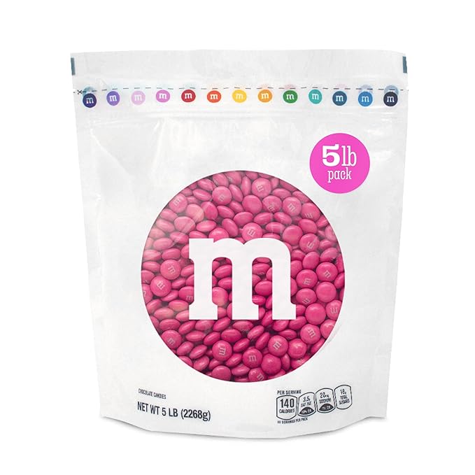M&ampM’S WORLD Milk Chocolate Candy Single Color Dark Pink 5-Pound Bulk Bag (Pack of 1)