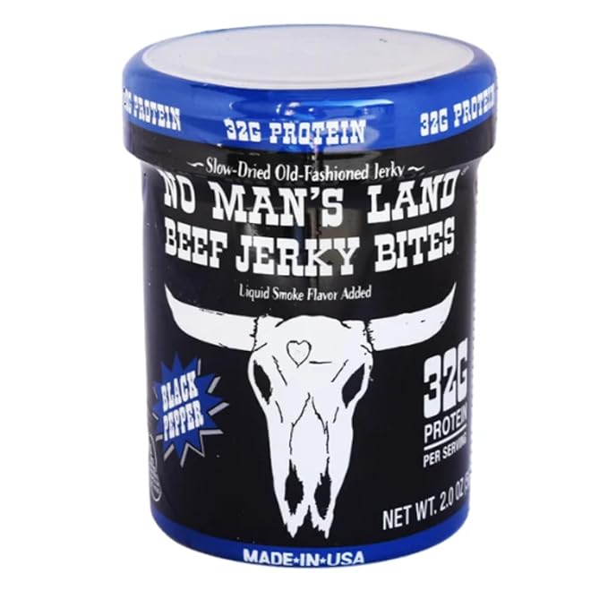 No Mans Land Beef Jerky Cups | High Protein Snack On-The-Go | 6 x 2oz Cups (6 Pack - 2oz Peppered)