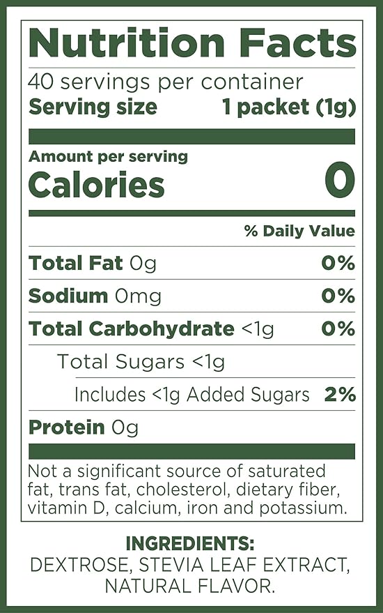 PURE VIA Stevia Sweetener Packets Sugar Substitute Natural Sweetener No Erythritol Zero Calorie Natural Sweetener Packets 40 Count (Pack of 12)