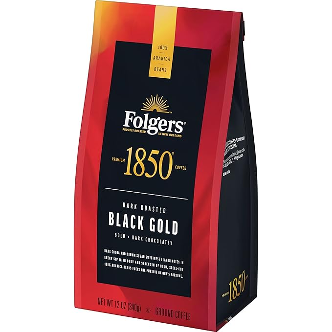 1850 by Folgers Black Gold Dark Roast Ground Coffee 12 Ounces (Pack of 6)