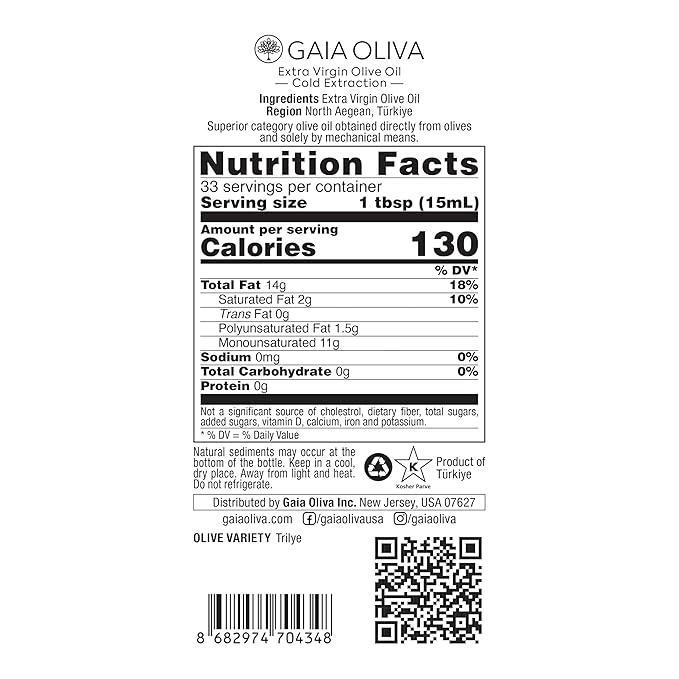 Gaia Oliva Everyday Extra Virgin Olive Oil – Cold Pressed Unrefined Single Estate Trilye Olives Low Acidity Dark Glass Bottle 100% Extra Virgin Product of Turkey New Harvest Polyphenol-Rich