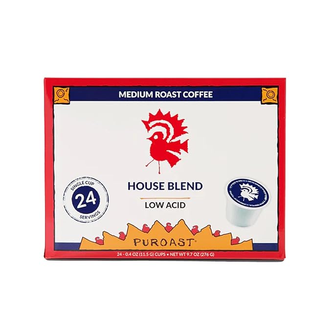 Puroast Low Acid Coffee Pods – House Blend Medium Roast &amp French Roast Dark Roast – Single Serve Pods – Keurig Compatible – High Antioxidants – GERD Friendly – Low Acid Coffee – 2 Pack 24 Ct