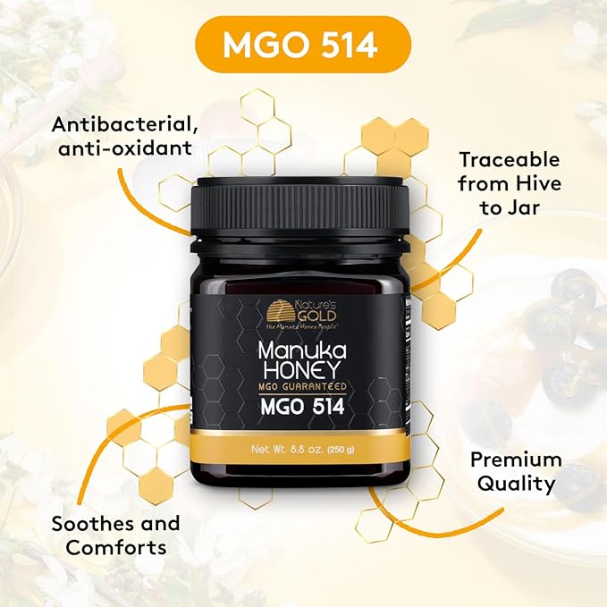 Nature's Gold Raw Manuka Honey MGO 514+ | Authentic MGO Australian Honey Non-GMO 100% Pure Genuine Traceable from Hive to Home