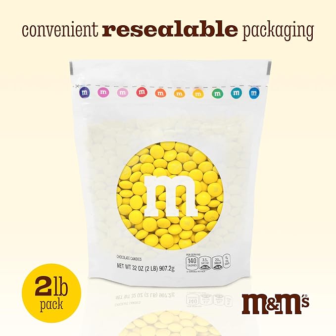 M&ampM’S WORLD Yellow Milk Chocolate Candy for Birthday Party Favors Birthday Treats Easter Graduations Dessert Buffets Candy Bars and more - Resealable 2 lbs Pack