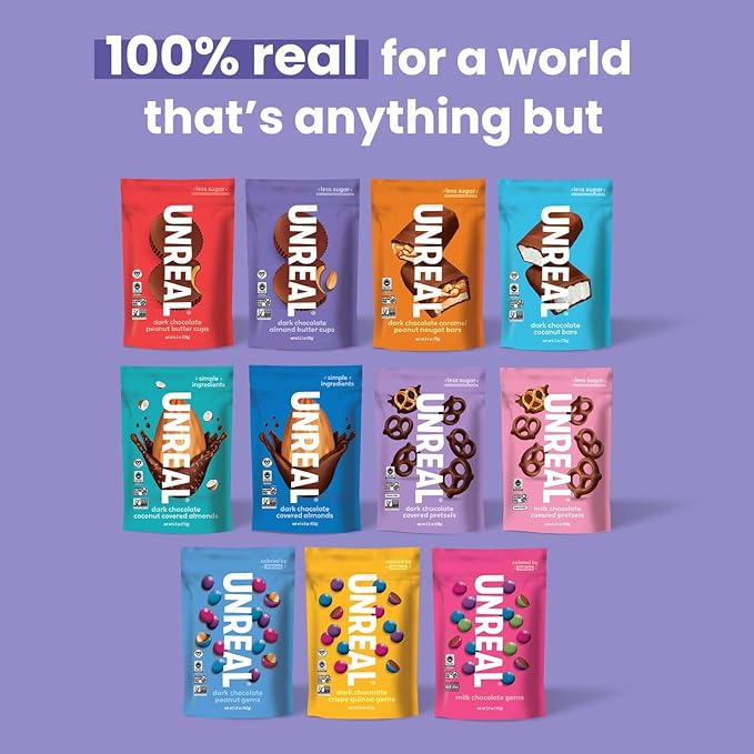 UNREAL Dark Chocolate Almond Butter Cups| 5g Sugar | Certified Vegan Gluten Free Fair Trade Non-GMO | No Sugar Alcohols or Soy | 0.53 Ounce (Pack of 40)