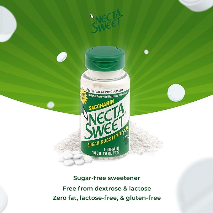 Necta Sweet 1-Grain Saccharin Tablets - Zero-Calorie Sugar Substitutes (8-Pack 1000-Tablet Bottle)