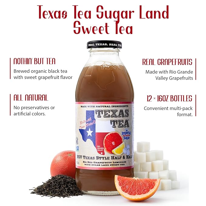 Texas Tea Rio Red Grapefruit Lemonade with Sugar Land Sweet Tea Real Brewed Black Tea &amp Grapefruit Lemonade Flavor Non GMO No Preservatives Refreshing Texas Brewed Tea 16 fl oz Pack of 12