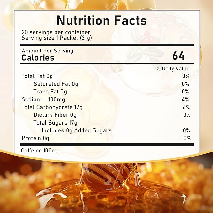 Nutrition Honey Packets - Nutritional Raw Honey 100mg Caffeine With Lions Mane Mushroom Green Tea Caffeine Himalayan Salt Boost Energy &amp Keeps Focused 100% Natural
