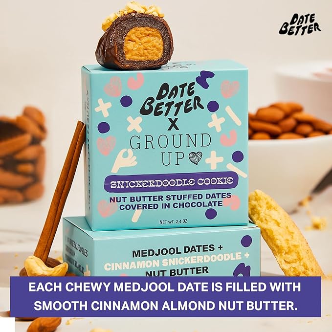 Date Better Snickerdoodle Cookie Stuffed Medjool Dates - Dark Chocolate-Covered Dates Filled With Cinnamon-Spiced Almond Butter | No Artificial Sweeteners Gluten-Free &amp Vegan (6-Pack)