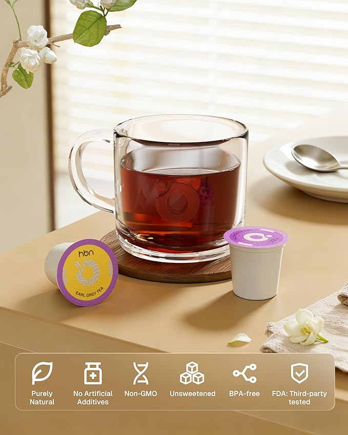 HBN Tea 40-Count Sampler Variety Pack for K-Cup Brewers Healthy &amp Energizing Tea Capsules Gift Box Set (Green English Breakfast Earl Grey Jasmine)