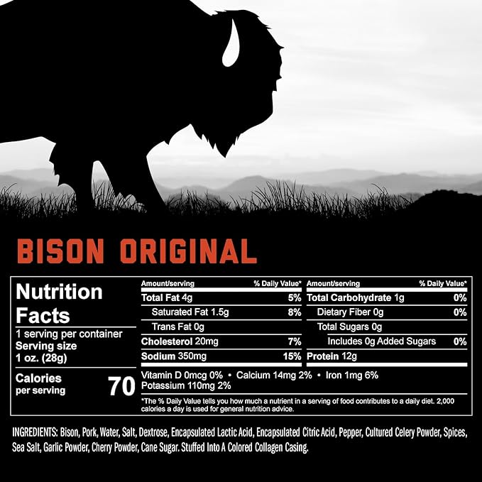 ICON Meats Bison and Pork Snack Sticks Original Flavor 24 Pack of High Protein Snacks Sugar Free Natural Jerky Meat Sticks Gluten Free USDA Inspected Made in USA Gifts for Him