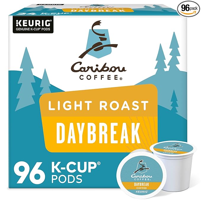 Caribou Daybreak Morning Blend Single-Serve Keurig K-Cup Pods Light Roast Coffee 96 Count (4 Boxes of 24 Pods)