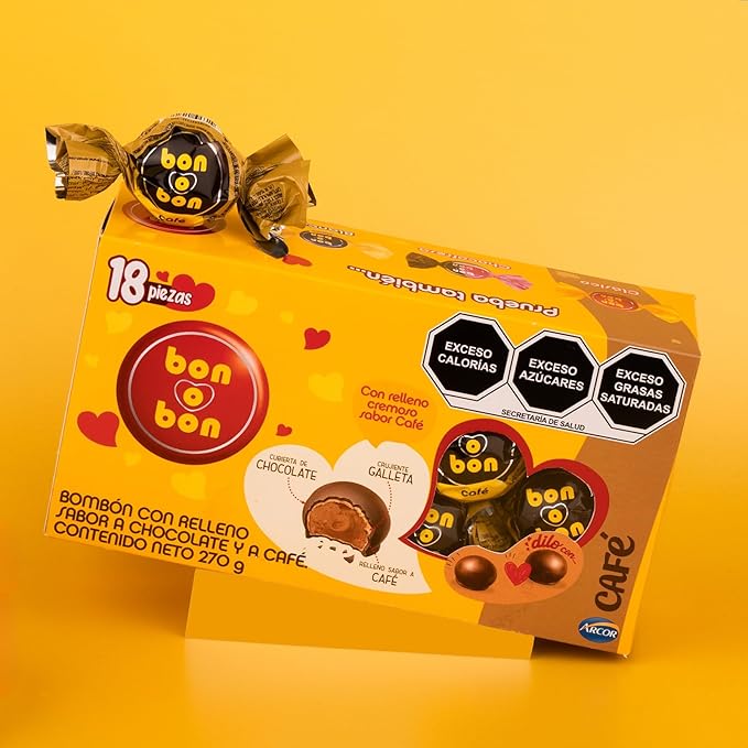 Arcor Bon O Bon with Chocolate and Coffee Flavor Filling and Wafer - Pack of 18 270g Authentic Mexican Candy with Free Kinder Bar