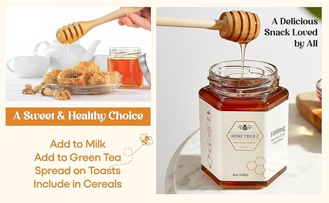 HoneyBeez Premium Raw Honey Infused with Hemp- 32mg per serving (Natural 8oz)