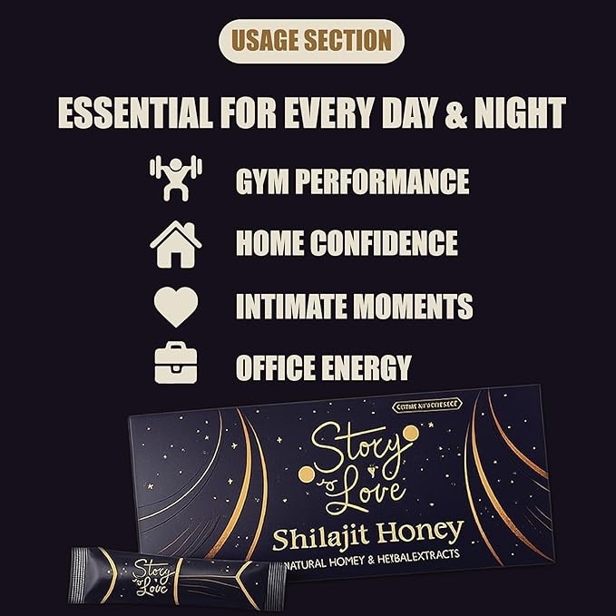Organic Shilajit Honey Made With Natural Royal Jelly and Mixed Herbals- Pack of 12 Sachets Each 10 Grams