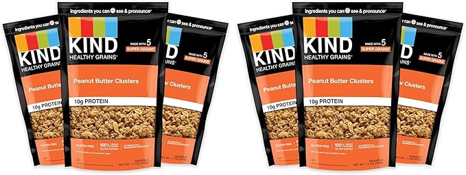 KIND Healthy Grains GranolaPeanut Butter ClustersHealthy SnacksGluten Free100% Whole Grains10g Protein11oz(Pack of 6)