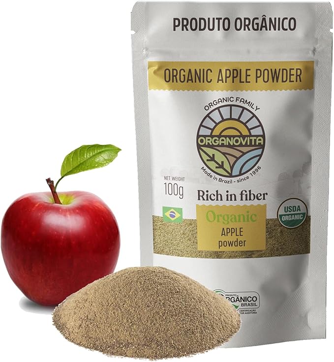 Organic Powder - Blend in Smoothies Cakes High Fiber Content Made w/Cold-Pressed Natural Ingredients Gluten-Free All Purpose Antioxidants Rich - Certified USDA (3.52 Oz (Pack of 1) Apple)