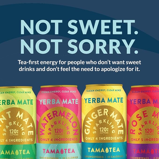 Organic Sparkling Watermelon Yerba Mate Tea Unsweetened by Tama Tea - Sugar Free Energy Drink Alternative 120mg Natural Caffeine 12 oz (12-Pack)