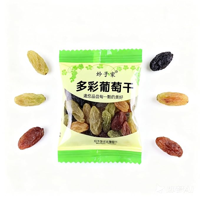 4-Flavor Colorful Seedless Raisins - Individually Wrapped Snack Packs Large Soft &amp Chewy Dried Fruit For Eating Baking Cooking(9g*20 packs)