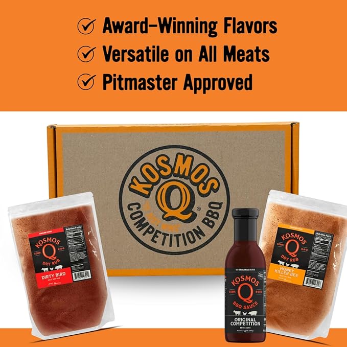 Kosmos Q BBQ Box Original Competition Barbecue Sauce Plus Dirty Bird &amp Honey KB Dry Rubs Gift Set for Smoking &amp Grilling Chicken Ribs Pulled PorkGifts Gifts for Men