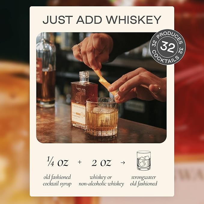 Strongwater Smoked Old Fashioned Craft Cocktail Mixer - Makes 32 Cocktails - Handcrafted Old Fashioned Syrup with Lapsang Souchong Tea Sugar Citrus &amp Cherry