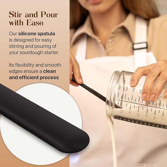 Sourdough Starter Jar Kit Includes 34 oz Sourdough Starter Jar with Metallic Lid Silicone Spatula Feeding Tracker Extra Thermometer Strips &amp Breathable Covers – Sourdough Bread Starter Kit