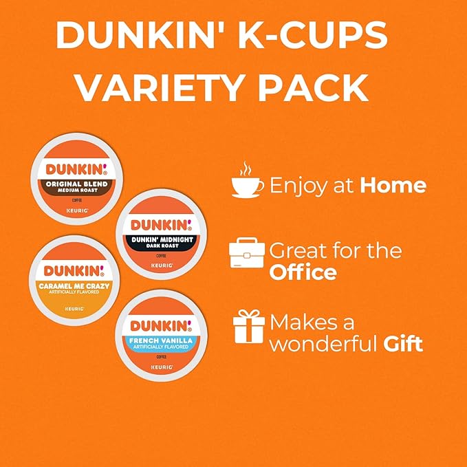 Dunkin K Pods Variety Pack – Original 100% Colombian Midnight Dark Roast Turtle Love Caramel Me Crazy Candy’d Almond French Vanilla Hazelnut – 16pcs 8 Flavors Coffee Gift Box Keurig Compatible