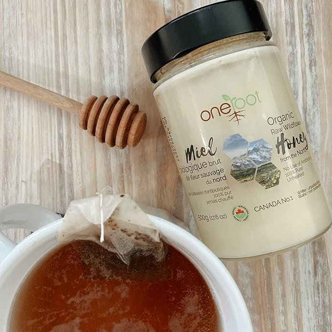 Oneroot 100% Organic Canadian Wildflower Honey - 17.6 Oz/1.1 Lbs Unheated &amp Creamed - Nutrient-Rich Natural Sweetener with Enzymes - Thick &amp Pure Raw Unfiltered Honey