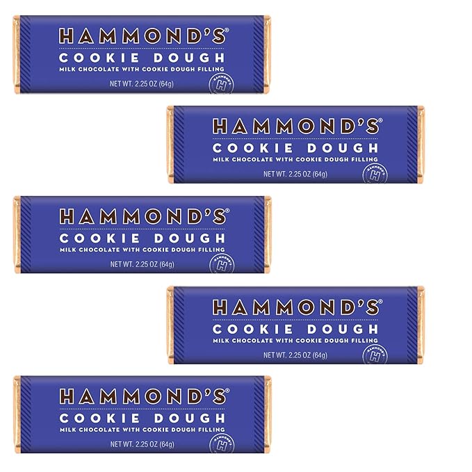 Hammond's Candies Gourmet Chocolate Candy Bars – Cookie Dough | Sweet Milk Chocolate Chocolate Chip Cookie Dough Candy Bar Premium Ingredients Certified Kosher Handcrafted in the USA | Pack 5