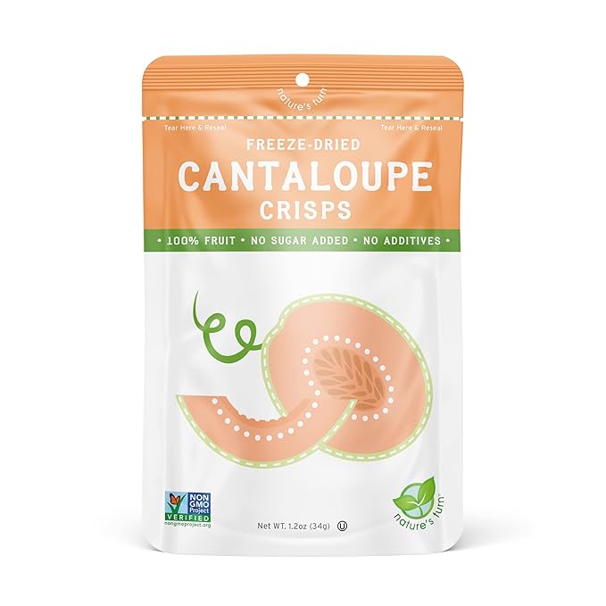 Nature’s Turn Freeze-Dried Cantaloupe Crisps – Healthy Gluten-Free Crispy &amp Delicious Plant-Based Snack Ideal for Cereal Smoothies School Lunches &amp On-the-Go Bags of 6 (1.2 oz Each)