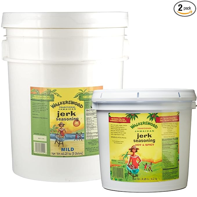 Walkerswood Traditional Jamaican Jerk Seasoning Mild 50 lb. and Walkerswood Hot &amp Spicy 9.25 lb.
