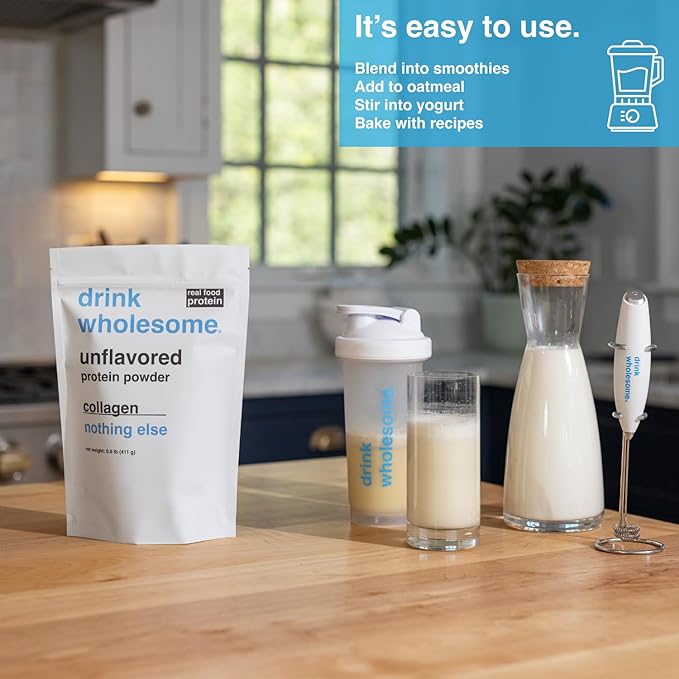 drink wholesome Unflavored Collagen Protein Powder for Sensitive Stomachs | Minimally-Processed Whole-Food Protein | Additive-Free Dairy-Free Gluten-Free | Low FODMAP