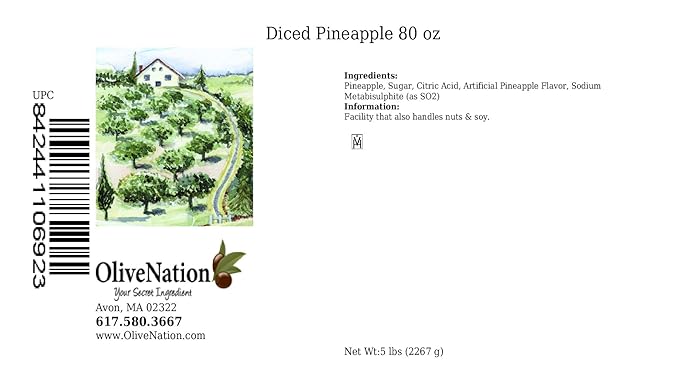 OliveNation Diced Dried Pineapple Sugar Dusted Non-GMO Gluten Free Kosher Vegan - 80 ounces