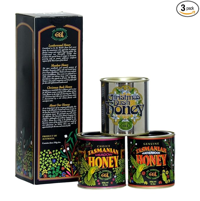 Tasmanian Honey Company Gift Pack Leatherwood Meadow and Christmas Bush (3-12.3 Ounce tins)