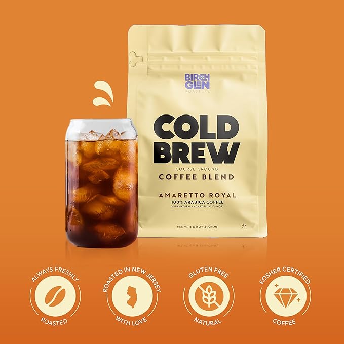 Birch Glen Roasters Cold Brew Coffee | Flavored Coarse Ground Coffee | Medium Roast | Artisanal Roasting | 100% Arabica |1 LB Bag | White Chocolate Mousse
