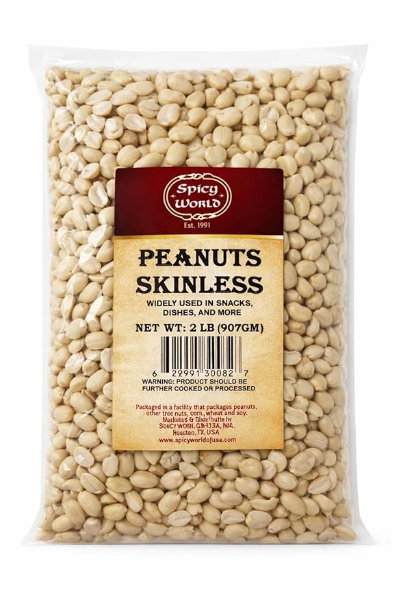 Skinless Peanuts 2 lb (907g) – Raw Blanched Without Skin – Premium Shelled for Roasting Peanut Butter Cooking &amp Baking – Bulk Natural High Protein Keto Friendly Vegan Snack