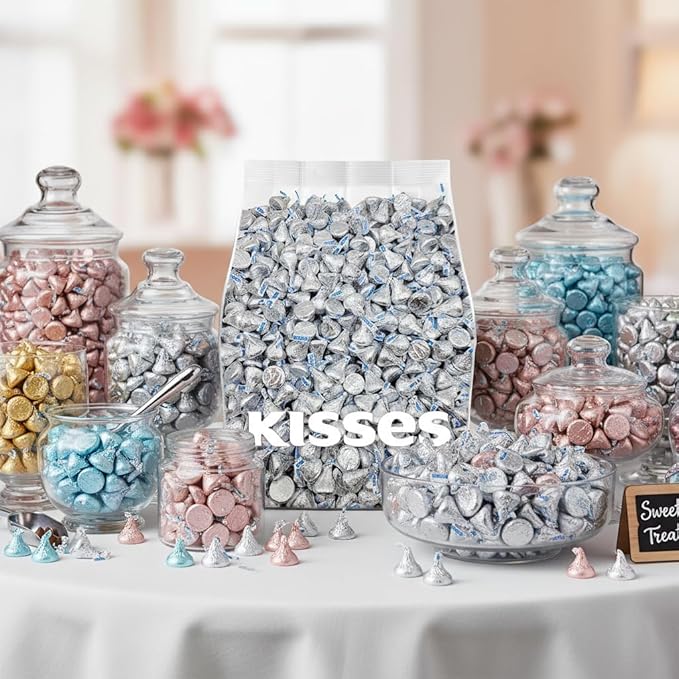 Bulk Kisses Milk Chocolate Candy - 200 Silver Kisses Chocolate Individually Wrapped - Chocolate Kisses Candy Bulk - Bulk Chocolate for Weddings Party Favors Candy Buffets &amp Office Treats - 2 Po