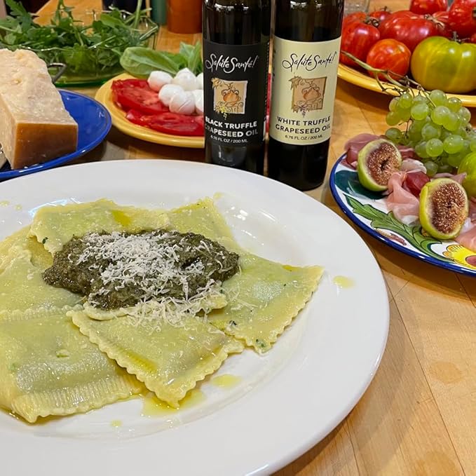 Salute Santé! Basil Infused Grapeseed Oil — vegetable oil cooking oil grapeseed oil — Light Basil Aroma Finishing &amp Marinades Sautéing and Roasting Gourmet kitchen essential for everyday cooki