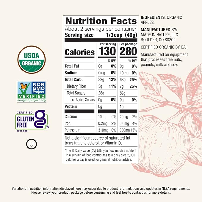 Made In Nature Organic Dried Apple Rings 3 Ounce (Pack of 6) – Vegan Snack Non-GMO Unsulfured Gluten Free Kosher