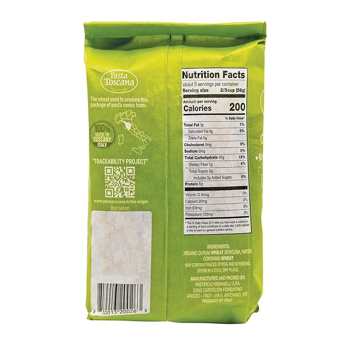 Pasta Toscana Italian Organic Pasta | Organic Tuscan Wheat | Italian Organic Durum Wheat Semolina 16 oz (Pack of 5 Penne Rigate)