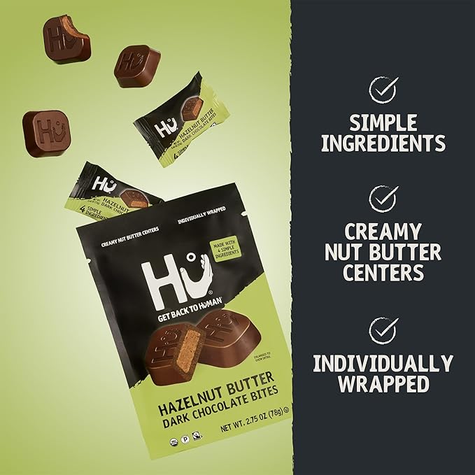 Hu Hazelnut Butter Dark Chocolate Bites | 6 Pack | Natural Organic Vegan Gluten Free Paleo Non GMO Fair Trade Dark Chocolate