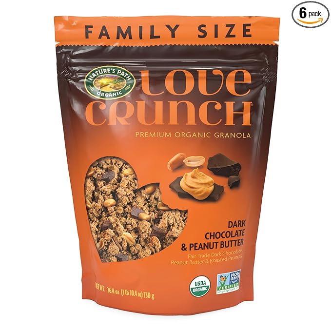 Love Crunch Organic Dark Chocolate &amp Peanut Butter Granola 26.4 oz (Pack of 6) Non-GMO Fair Trade by Nature's Path