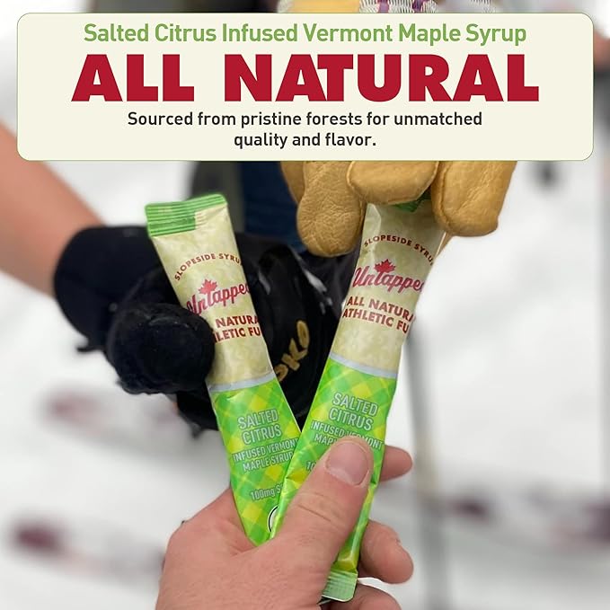 UnTapped Salted Citrus Infused Vermont Maple Syrup Packets for Athletes Box of 20 - 1 fl oz | Pure Maple Syrup with Refreshing Citrus Flavor and Sea Salt for Endurance Energy | Fuel to Keep You Runni