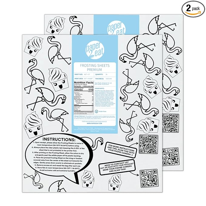 paper2eat Frosting Sheets Premium 8.5 x 11 - 48 Count - White Edible Icing Sheets - Kosher Certified