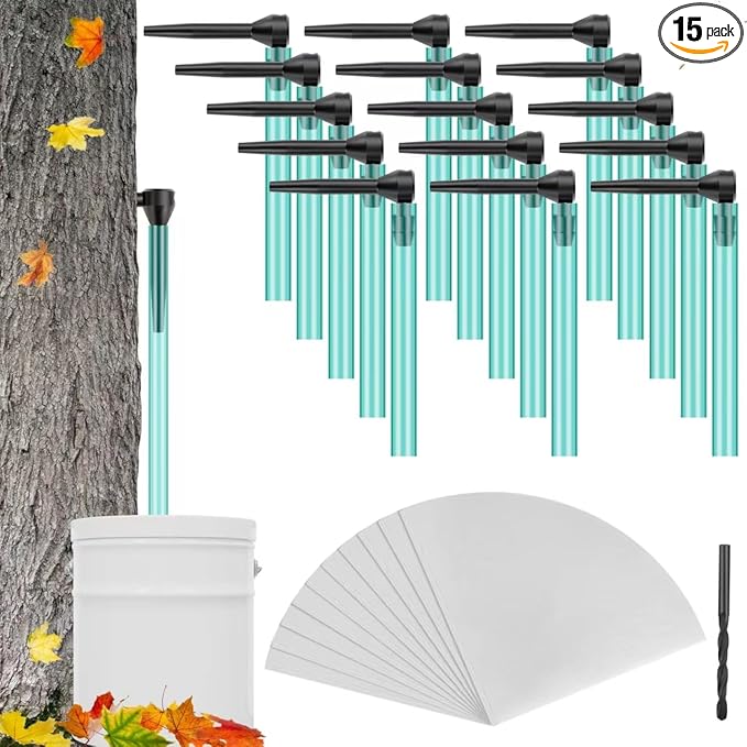 15 Set Maple Syrup Tapping Kit ROOKEA Maple Tree Sap Taps 32Ft Food Grade Tubing Lines Tap Drill Bit Tapping Filter for Birch Syrup Supplies Collection Beginner Accessories