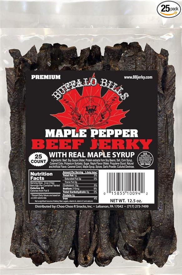 Buffalo Bills 12.5oz Premium Maple Pepper Beef Jerky 7 Strips (25 beef jerky strips per bag)