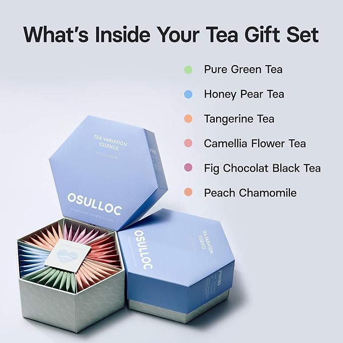 OSULLOC TEA VARIATION ESSENCE (42 Count 6 Types x 7 ea) Premium Tea Gift Set Special Thank You Card attached