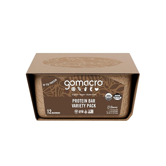 GoMacro MacroBar Organic Vegan Protein Bars - Protein Variety Pack (2.3-2.4 Ounce Bars 12 Count)