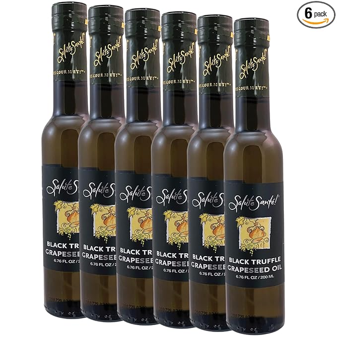 Salute Santé! Black Truffle Infused Grapeseed Oil – 200ml Gourmet Cold Pressed Finishing Oil – Healthy Non-GMO Cooking Oil for Pasta Pizza Salads &amp Marinades – Vegan Upcycled Premium Culinary